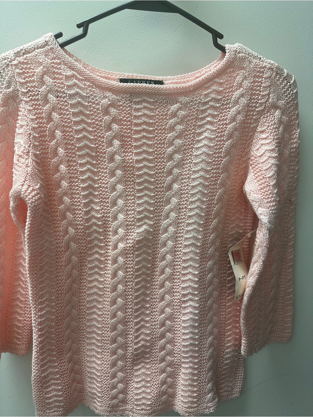 Lauren Ralph Lauren Light Pink Cable-Knit Crewneck Sweater